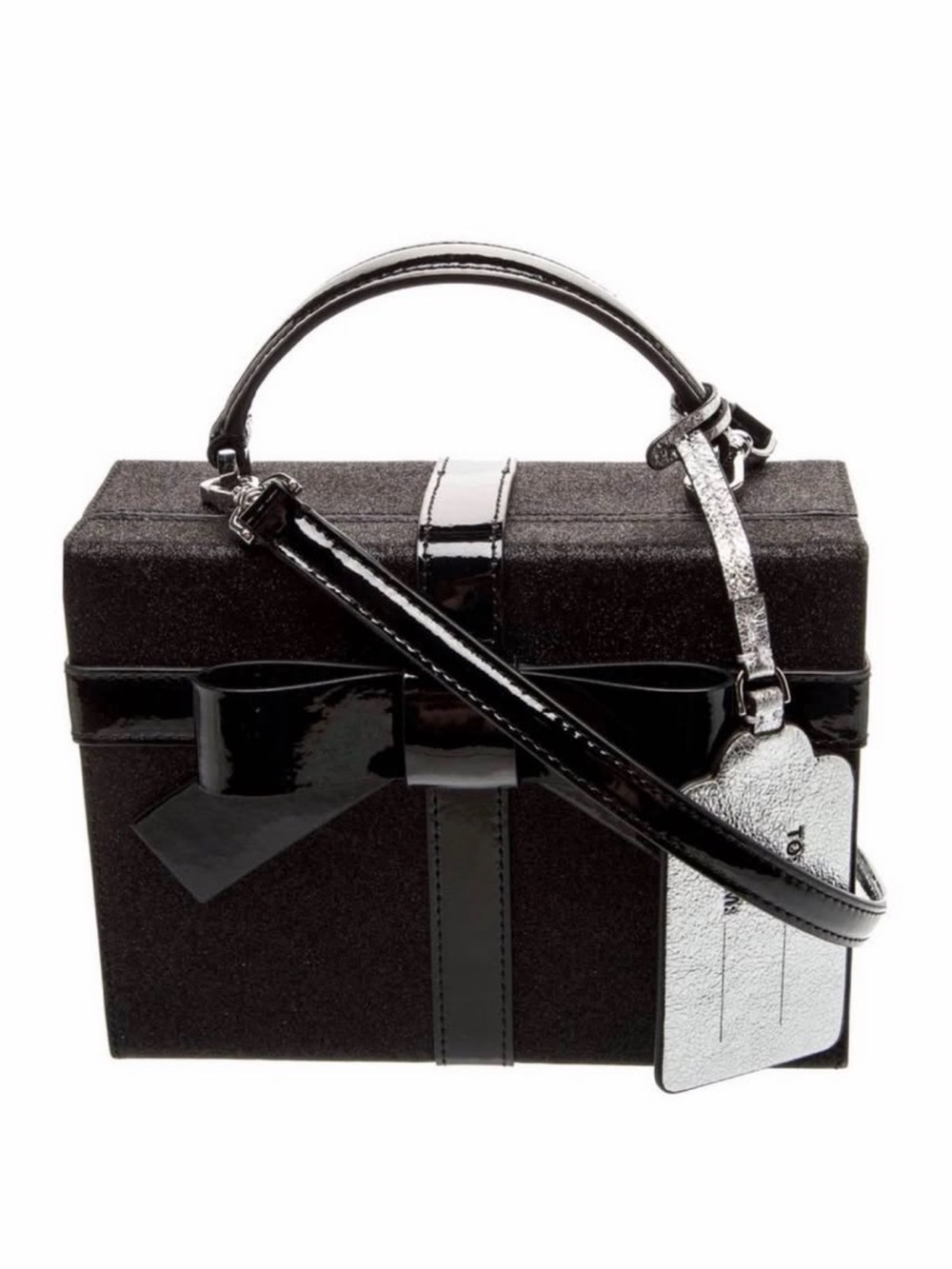 kate spade Black Box Bag with Bow and Silver Tag